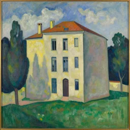 a beautiful painting of a building in a serene landscape by Amadeo Modigliani