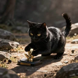a black cat playing genshin impact