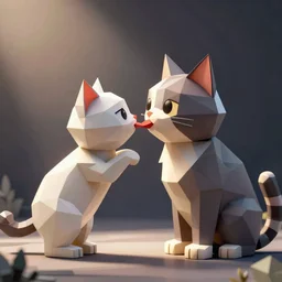a lovely cat sending kisses, low poly, 3d render