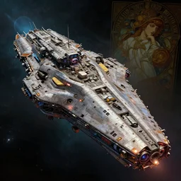 cyberpunk aircraft carrier cargo ship strongly resembling industrial spaceship design concept art in space, by david levy, eve online, elite dangerous, artstation, film noir with ultra detailed, intricate, anime, dynamic lighting, digital art, digital painting, art station, wlop, sharp focus, illustration, art by artgerm and greg rutkowski and alphonse mucha