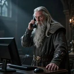 gandalf the white as an it technician answering phone calls