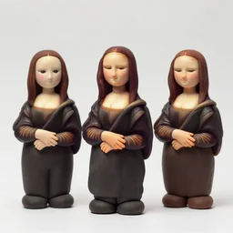 3 d clay model figure, cartoon, plastic action figure, mona lisa