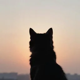 a stunning ultra detailed close up photo of a silhouette of the back of a furry cat on a wall watching a sunset by tomasz alen kopera and artgerm, backlight, backview, photorealistic, 8 5 mm, golden hour hues, sunset sky, deep depth of field, artstation, 8 k, highly coherent