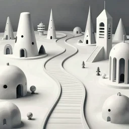 a matte painting of an impossible path winding through arctic dream worlds with surreal architecture designed by heironymous bosch, structures inspired by heironymous bosch's garden of earthly delights, surreal ice interiors by cyril rolando and asher durand and natalie shau, stunning, insanely detailed, whimsical, intricate, mystical