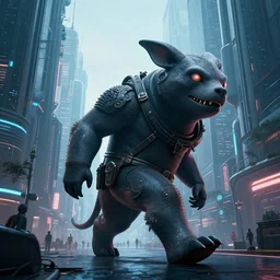 photo of a big chungu roaming in a cyberpunk futuristic city