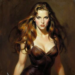 A painting of Sarah Michelle Gellar as Buffy Summers by Frank Frazetta, clothed, beautiful, highly detailed, trending on Artstation