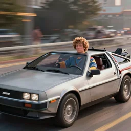 Marty McFly in a delorian, highly detailed, digital painting, artstation, concept art, sharp focus, illustration