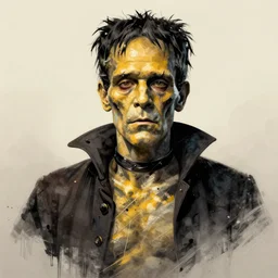 centered detailed portrait of frankenstein ( 1 8 8 0 ), scarred, resurrected corpse, yellowish skin, robes, art by jean giraud and moebius, grimy texture, realistic, expressive emotions, cream and gre gradient