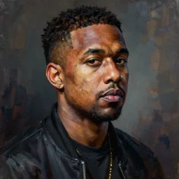 realistic oil painting of kanye west