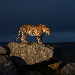 a panther on a granite rock outcrop in dartmoor national park, on a dark!!!!!!!!! night!!!!!!!!!!