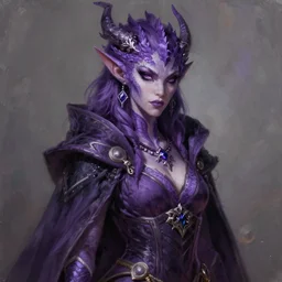 ferocious purple female dragonborn, wearing a cape, wizard robe, sinister and stylish, pretty, beautiful, eyeliner, dnd character art portrait, matte fantasy painting, deviantart artstation, by jason felix, by steve argyle, by tyler jacobson, by peter mohrbacher, cinema