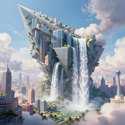 huge gargantuan angular dimension of infinite liminal spaces, buildings by escher and ricardo bofill. utopian landscape by roger dean. magical realism, surrealism, waterfalls, clouds, mallsoft, vaporwave, shot from below, epic scale