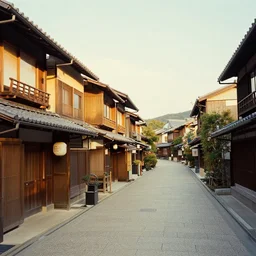 1 9 9 0 s candid 3 5 mm photo of a beautiful day in the a dreamy street in takayama japan designed by gucci, cinematic lighting, cinematic look, golden hour, the clouds are epic and colorful with cinematic rays of light, a girl walks down the center of the street in a gucci kimono, photographed by petra collins, uhd