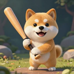 digital art of a buff shiba inu holding a baseball bat. Highly detailed 8k, fantasy
