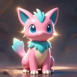 Portrait of Youppi as a shiny pink and cyan legendary pokémon. Beautiful digital art by Greg Rutkowski and Alphonse Mucha. Cat ears