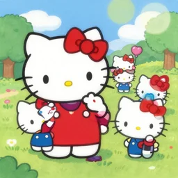 painting of hello kitty and hello kitty friends and sanrio characters and playing outside on a sunny day, adventures of hello kitty and friends, by yoko shimizu, by sanrio