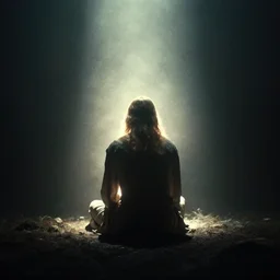 god sitting in the void, light comes from him, from back, award winning, 4 0 0 mm