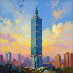 a vibrant painting of the taipei 1 0 1 tower by william turner, detailed, art, 1 8 2 4, british museum, colorful, beautiful