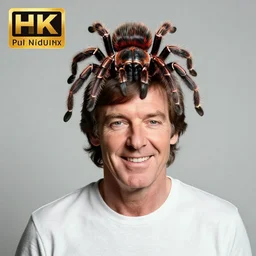 paul mccartney wearing a tarantula as a hat, grinning, professional studio photograph, 4 k