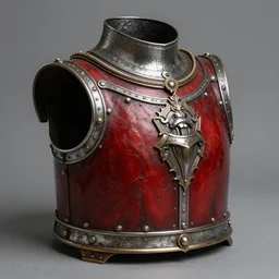 steampunk knight's chest pate red and silver hyperrealistic, hyperdetailed, chaykin howard and campion pascale and cooke darwyn and davis