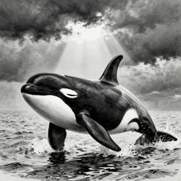 ink line drawing of a killer whale