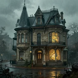 an old victorian city with rainy atmosphere and moody and cinematic lighting by alphonse mucha, simon stalenhag and darek zabrocki, cinematic and atmospheric, concept art, artstation, trending on artstation