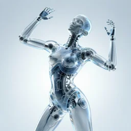 glass cyborg in ecstasy, climax, photorealistic, digital art