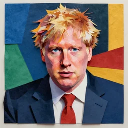 a single portrait of Boris Johnson, by Henri Matisse, cut-out paper collage, flat bold color, facing front