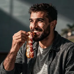 khabib eating bacon while smiling