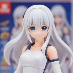 a japanese princess young lady, with white hair and bangs!!!! beauty, anime action figure, well lit, studio light, painted action figure, toy advertisement