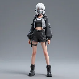 anime keyshot of a girl with white hair, mask on face, streetwear, techwear, cyberpunk style outfit, full body, detailed portrait, intricate complexity, by greg rutkowski, james gilleard, atey ghailan, artgerm, ross tran, conrad roset, takato yomamoto, ilya kuvshinov