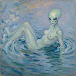 water wave flow alien beauty by karel thole and claude monet, oil on canvas