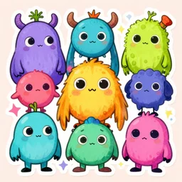 cute and funny but creepy otherworldly creatures, bright colors, insanely detailed, sticker art