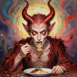 bright psychedelic todd solondz eating satan, diffuse lighting, fantasy, intricate, elegant, highly detailed, lifelike, photorealistic, digital painting, artstation, illustration, concept art, smooth, sharp focus, art by francis bacon