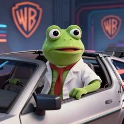 pepe frog as doc, film still back to the future, delorean scene, high quality, hd, 4 k, warner, hbo, cinema frame