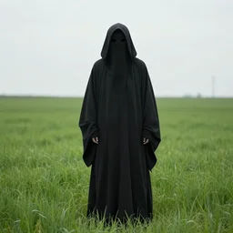 portrait of faceless grim reaper with veil over face at distance in beautiful meadow of flowers, detailed pencil illustration by gustave dore, highly detailed, centered, high resolution, smooth, sharp focus, illustration