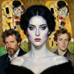 portrait woman with black hair and pale skin by alexander mcqueen, by roberto ferri, by tom bagshaw, by j. c. leyendecker and klimt, by austin osman spare, highly detailed oil painting, very intricate, cinematic lighting, award - winning, american romanticism, artstation, cgsociety, official art, octane