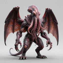 a single highly detailed 4 k matte painting. a monster of vaguely anthropoid outline, but with an octopus - like head whose face was a mass of feelers, a scaly, rubbery - looking body, prodigious claws on hind and fore feet, and long, narrow wings behind