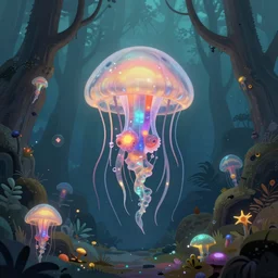 brilliant alien jellyfish forest color scientific illustration, trending on artstation, 30mm, by Noah Bradley