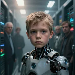 extremely detailed cinematic movie still 3 0 7 7 foggy portrait shot of a cyber human android 5 5 years old white man hyperreal skin face in the data centre by denis villeneuve, wayne barlowe, simon birch, marc simonetti, philippe druillet, beeple, bright volumetric sunlight from small windows, rich moody colors, closeup, bokeh, noir