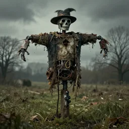 midwich cuckoos wyndham. folk horror. highly detailed. robotic scarecrows