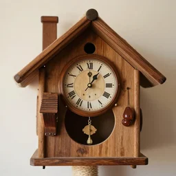 a cat house that looks like a swiss style cuckoo clock, hd, 8k, high detail