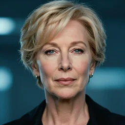a still from the movie bladerunner 2 0 4 9 depicting a close up portrait of helen mirren in her 6 0's wearing a yellow business suit, photographed by annie leibovitz against a backdrop of a moody planet earth in flames. cinematic lighting, in the style of terrence malick