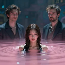 lee jin - eun emerging from pink water in cyberpunk theme by ilya kuvshinov and peter mohrbacher and claude monet, and m. k. kaluta, rule of thirds, seductive look, beautiful