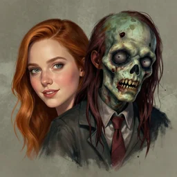 color head portrait of aubrey plaza and lena headey grinning as a zombie, 7 days to die zombie, gritty background, fine art, award winning, intricate, elegant, sharp focus, cinematic lighting, digital painting, 8 k concept art, art by michael hussar, art by brom, art by guweiz and z. w. gu, 8 k