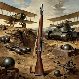 anime key visual of the 1 9 1 8 great war, old bolt action rifles, early tanks, biplanes, official digital media illustrated in style of classical baroque, renaissance painting, trenches bombs, preserved museum piece, historical