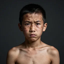 a siberian shaman, 2 0 yo, annoyed look, skin pores, scars, skin condition, dark background, studio light, hdr, nikon 5 0 mm f / 1. 8 g, by sebastiao salgado