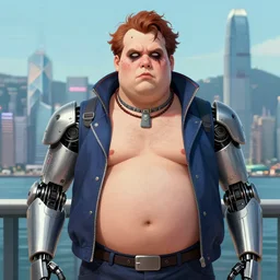 portrait of an absurdly ugly, awful disgusting fat gross man, fashionable cyberpunk mechanoid, hong kong city background, hyperdetailed illustration by irakli nadar and alexandre ferra, polaroid, intricate linework, white porcelain skin, faberge, coral headdress, unreal engine 5 highly rendered, global illumination, radiant light, detailed and intricate environment, polaroid, 5 0 mm lens,