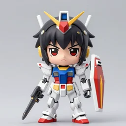 the most cute anime chibi gundam full body shot with highly detailed eyes and ready for battle, professional 3 d visualization, by james jean and simon stalenhag, intricate linework, trending on artstation, unreal engine 5 highly rendered