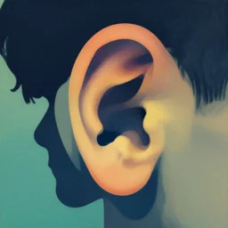 the silhouette of an ear, by ilya kuvshinov, retro flat colors